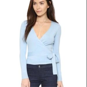 Diane Von Furstenberg Light Blue Wrap Sweater